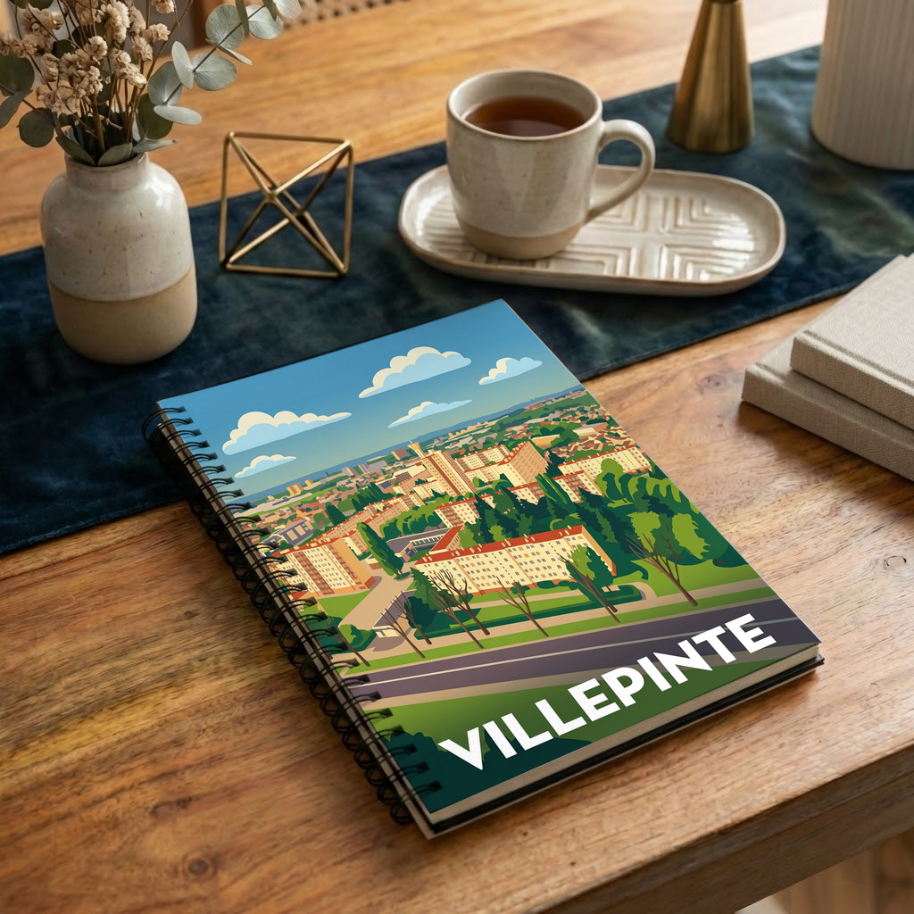Carnet souvenir de la ville de Villepinte avec une illustration stylisée.