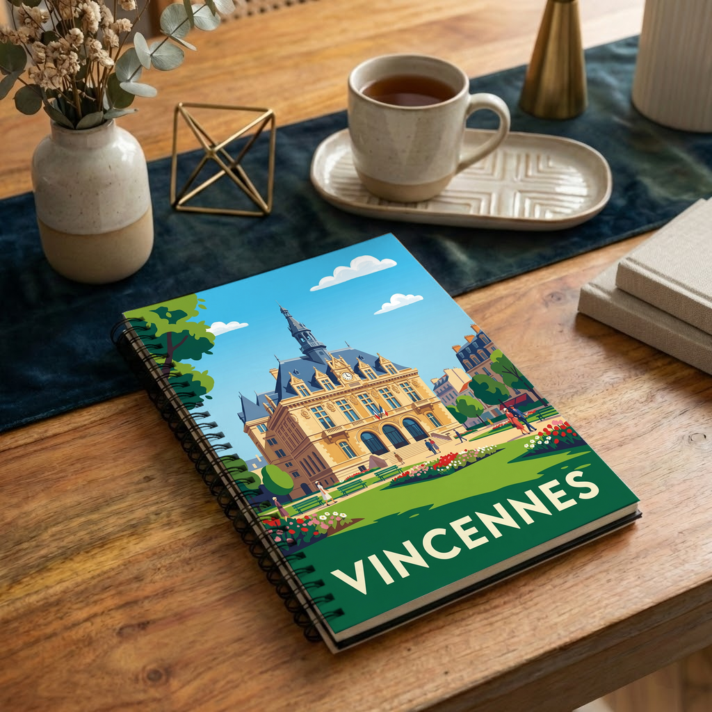 Carnet souvenir de la ville de Vincennes avec une illustration stylisée.