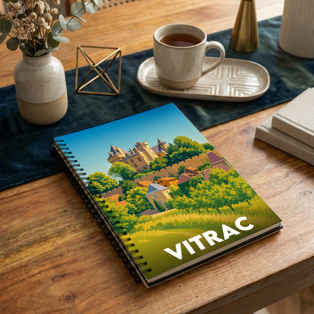 Carnet souvenir de la ville de Vitrac avec une illustration stylisée.
