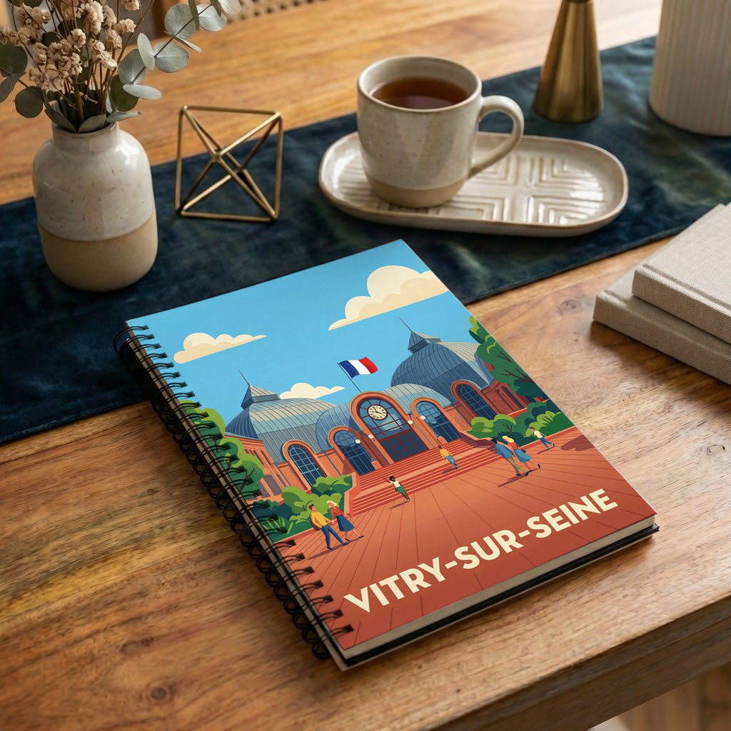 Carnet souvenir de la ville de Vitry-sur-Seine avec une illustration stylisée.