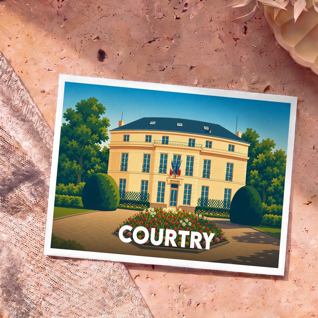Carte postale souvenir de la ville de Courtry illustrant une grande demeure bourgeoise de style classique.