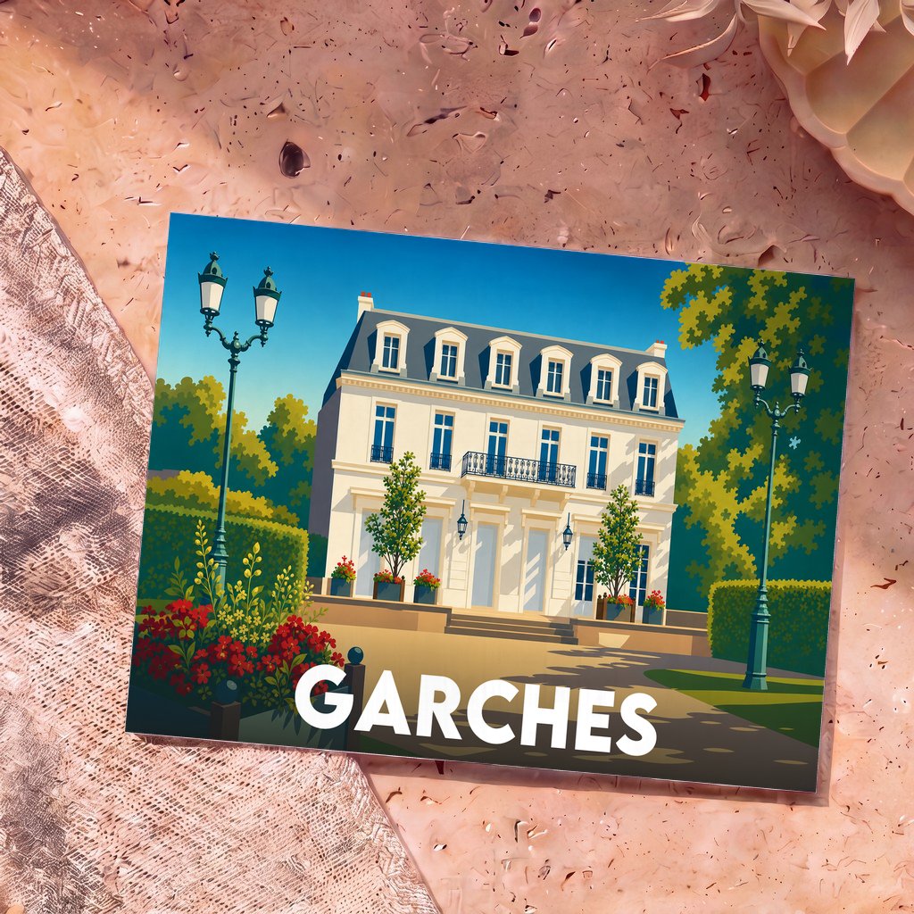 Carte postale souvenir de la ville de Garches illustrant une élégante demeure bourgeoise de style classique.