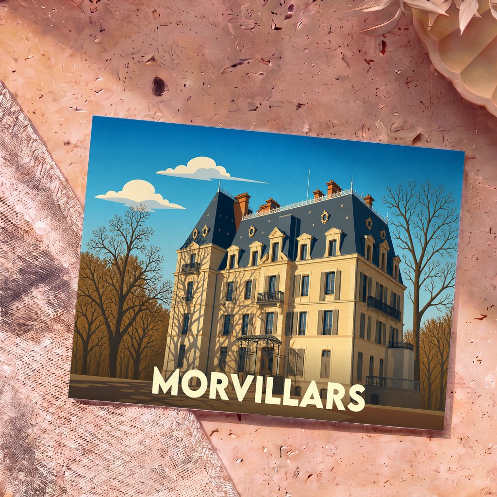 Carte postale souvenir de la ville de Morvillars illustrant une grande demeure bourgeoise de style classique.
