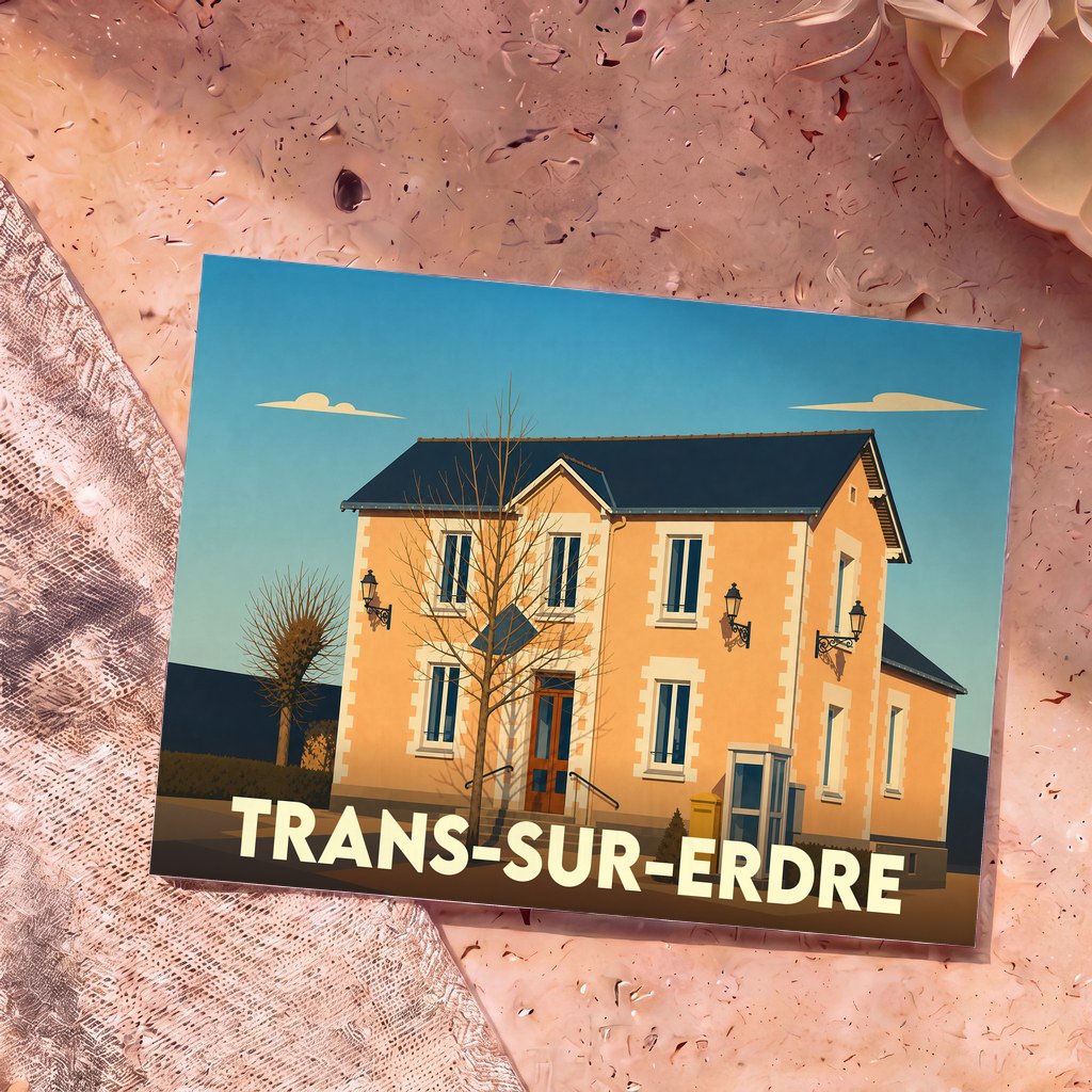 Carte postale souvenir de la ville de Trans-sur-Erdre illustrant une maison traditionnelle au style épuré.