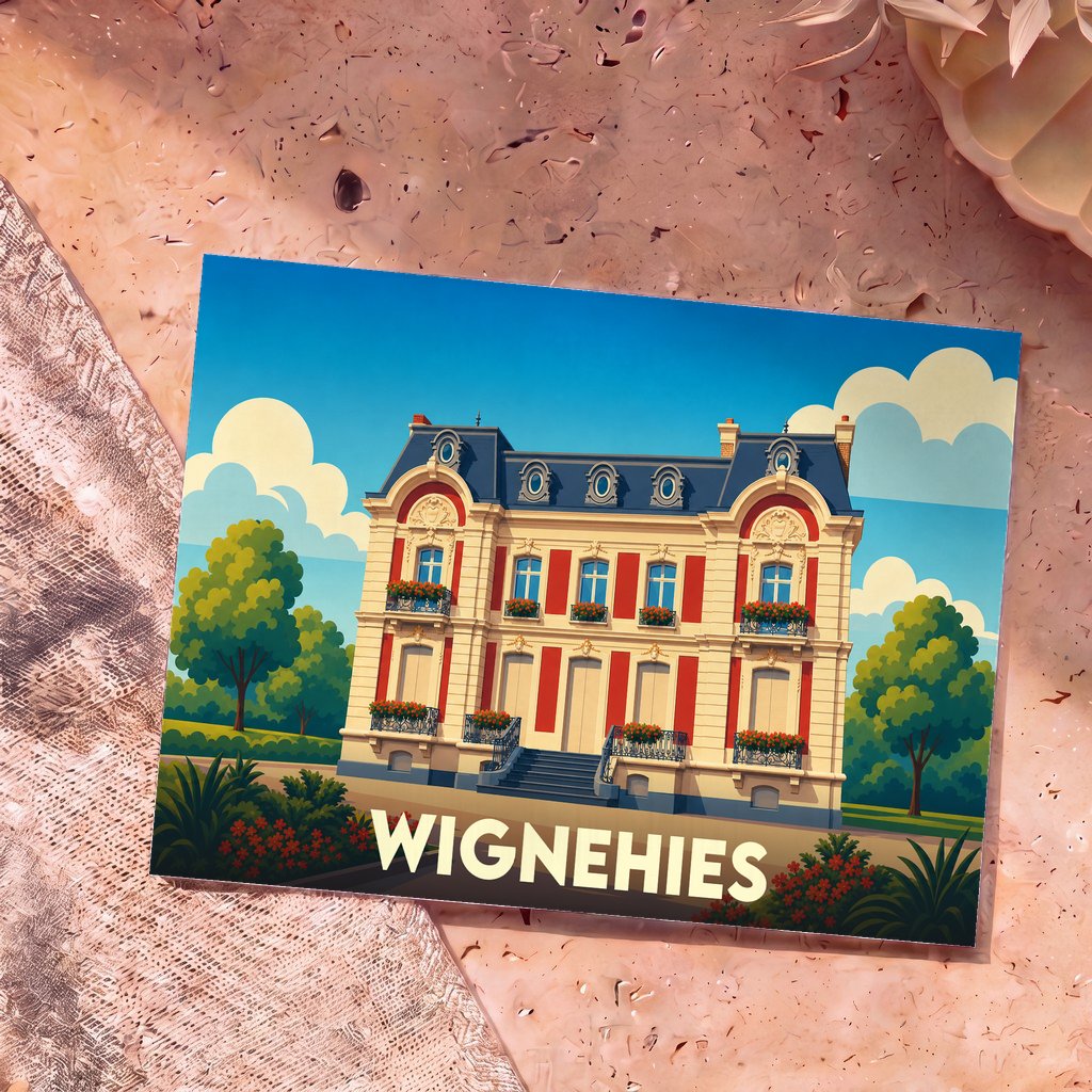 Carte postale souvenir de la ville de Wignehies illustrant une grande demeure de style classique.