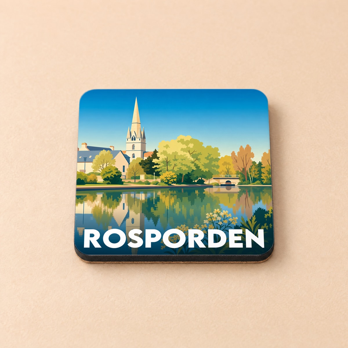 Dessous de verre souvenir de la ville de Rosporden avec une illustration stylisée.