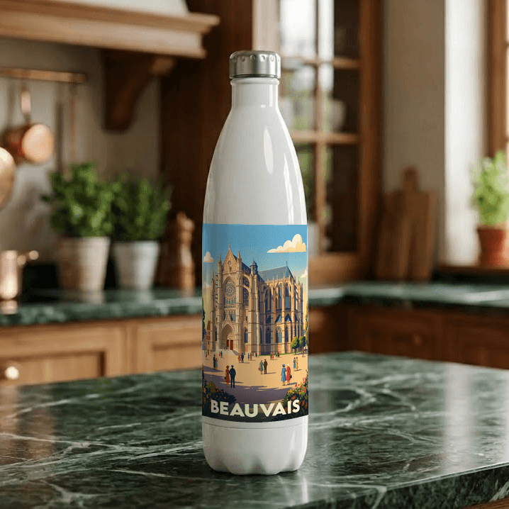 Gourde souvenir de la ville de Beauvais avec une illustration stylisée de sa cathédrale.