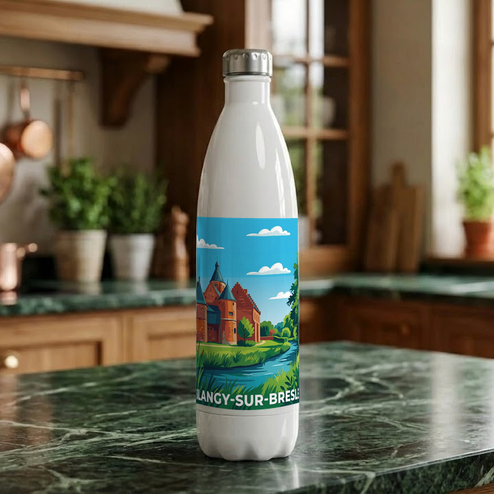 Gourde souvenir de la ville de Blangy-sur-Bresle avec une illustration stylisée.