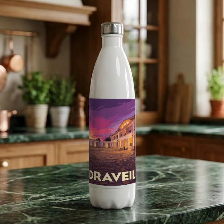 Gourde souvenir de la ville de Draveil avec une illustration stylisée.