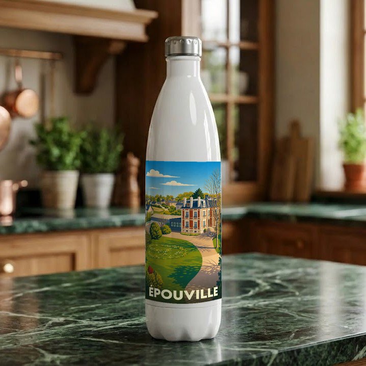 Gourde souvenir de la ville de Épouville ornée d'une illustration stylisée représentant un château.