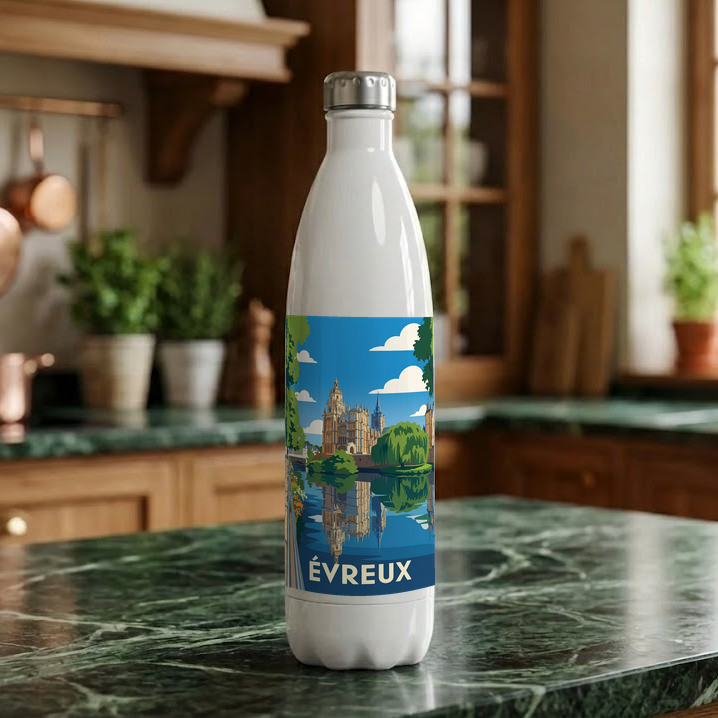 Gourde souvenir de la ville d'Évreux avec une illustration stylisée.