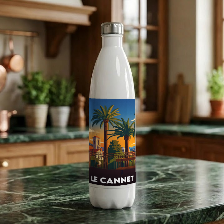 Gourde souvenir de la ville de Le Cannet avec une illustration stylisée.