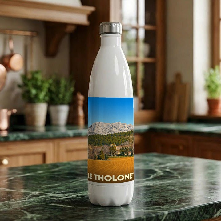 Gourde souvenir de la ville de Le Tholonet illustrée d'un paysage provençal.