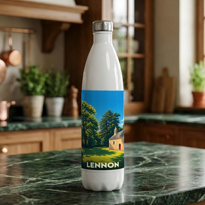 Gourde souvenir de la ville de Lennon avec une illustration stylisée.
