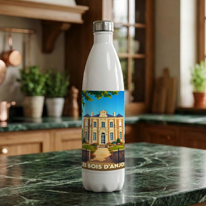 Gourde souvenir de la ville de Les Bois d'Anjou avec une illustration stylisée.