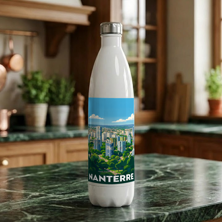 Gourde souvenir de la ville de Nanterre avec une illustration stylisée.