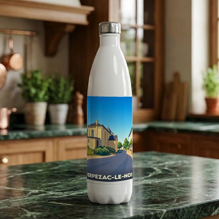 Gourde souvenir de la ville de Perpezac-le-Noir avec une illustration stylisée.
