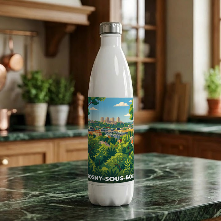 Gourde souvenir de la ville de Rosny-sous-Bois avec une illustration stylisée.