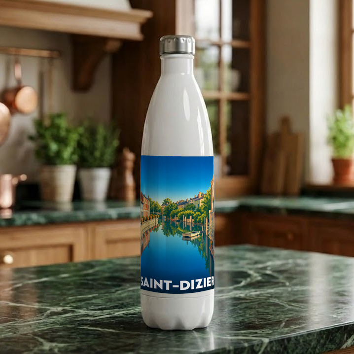 Gourde souvenir de la ville de Saint-Dizier avec une illustration stylisée.