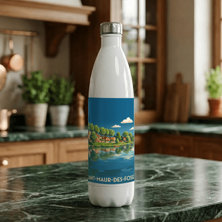 Gourde souvenir de la ville de Saint-Maur-des-Fossés avec une illustration stylisée.