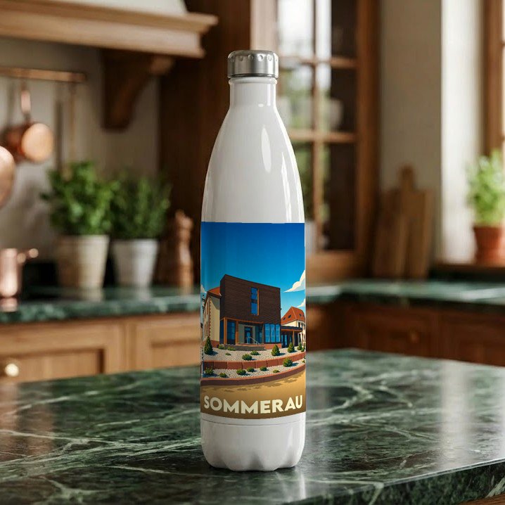 Gourde souvenir de la ville de Sommerau avec une illustration stylisée.