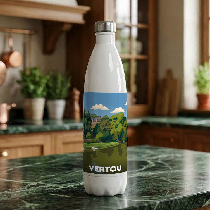 Gourde souvenir de la ville de Vertou avec une illustration stylisée.