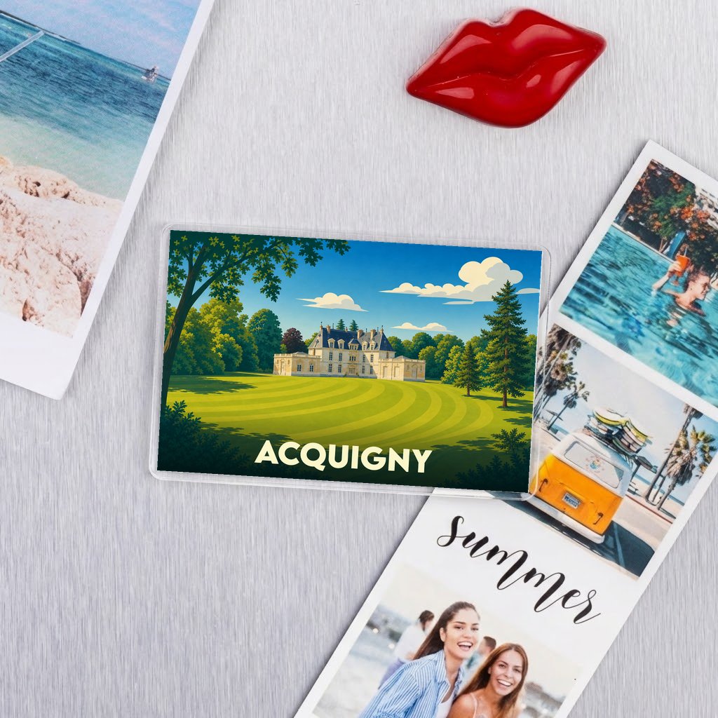 Magnet souvenir de la ville de Acquigny avec une illustration stylisée de son château.