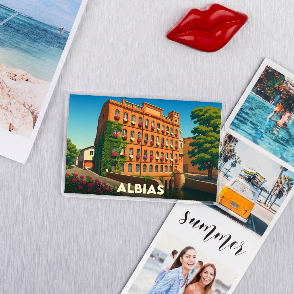 Magnat souvenir de la ville d'Albias avec une illustration stylisée.