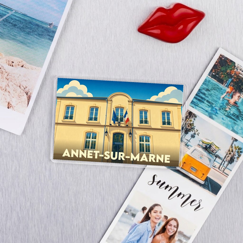 Magnet souvenir de la ville d'Annet-sur-Marne avec une illustration stylisée de la mairie.
