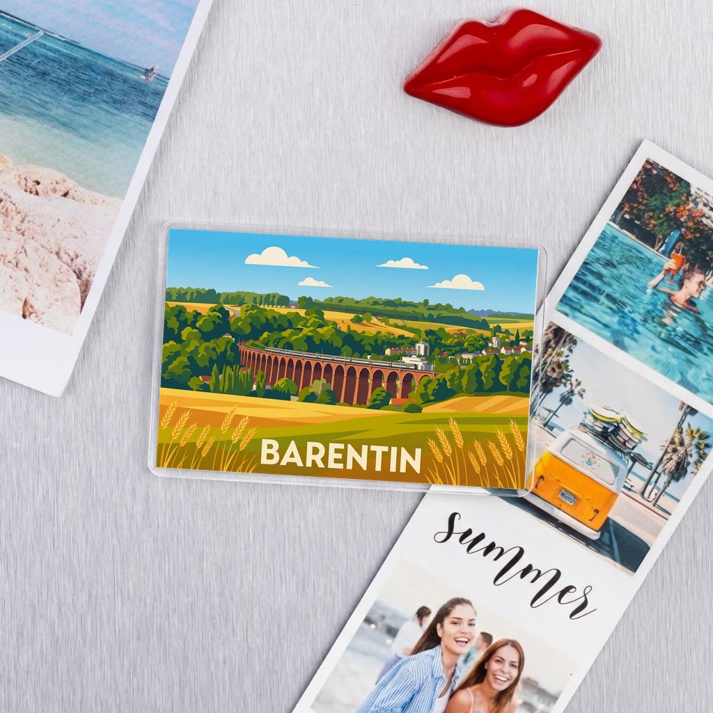 Magnet souvenir de la ville de Barentin avec une illustration stylisée de son célèbre viaduc.