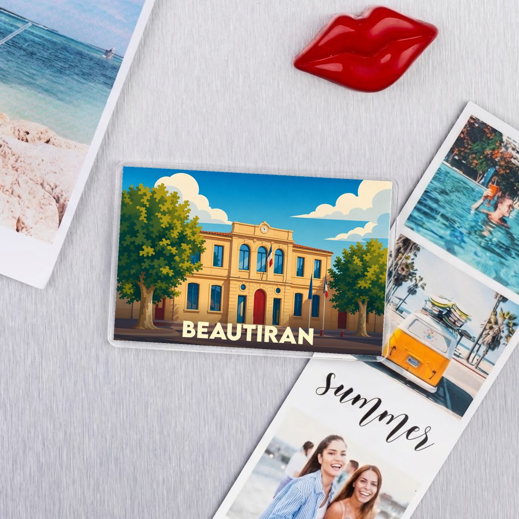 Magnet souvenir de la ville de Beautiran avec une illustration stylisée de sa mairie.