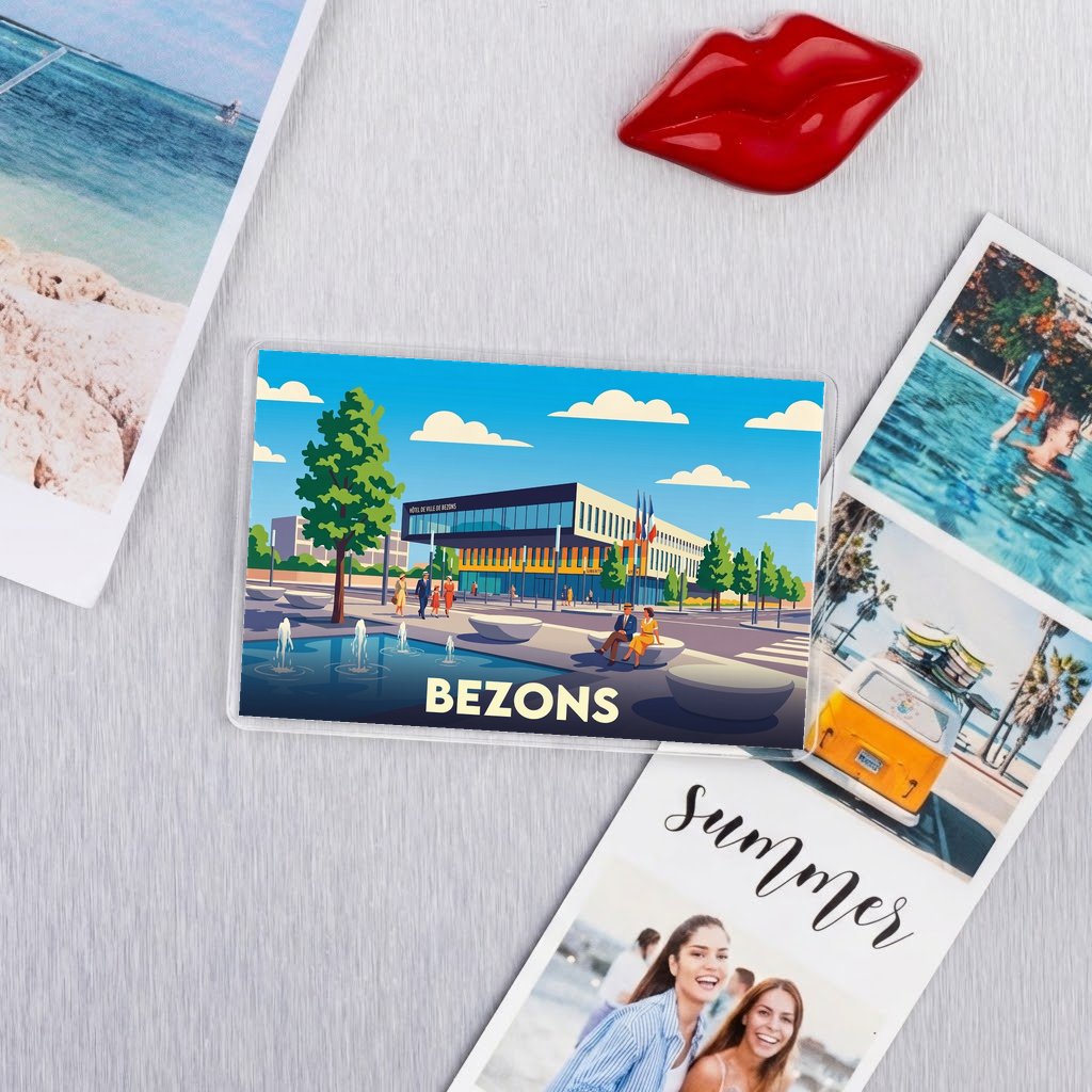 Magnet souvenir de la ville de Bezons avec une illustration stylisée.