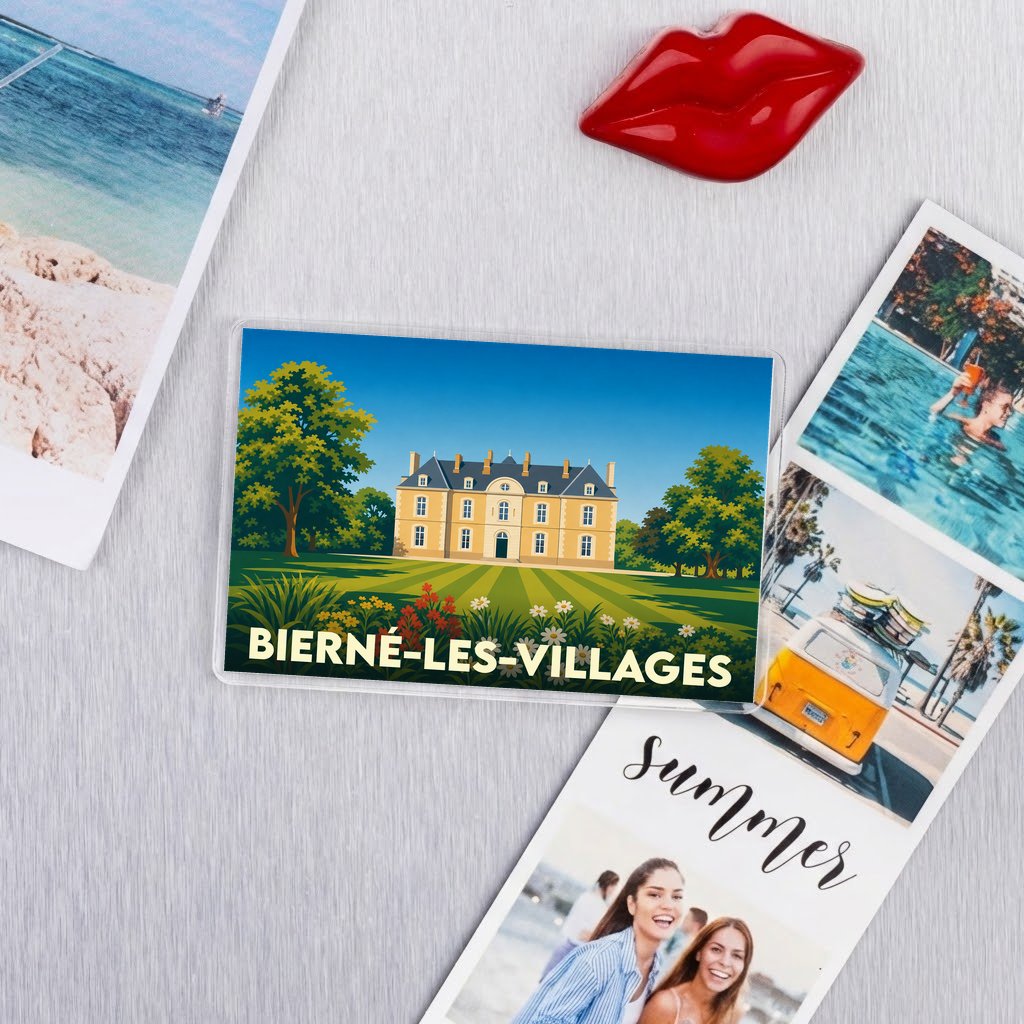 Magnet souvenir de la ville de Bierné-les-Villages avec une illustration stylisée d'un château.