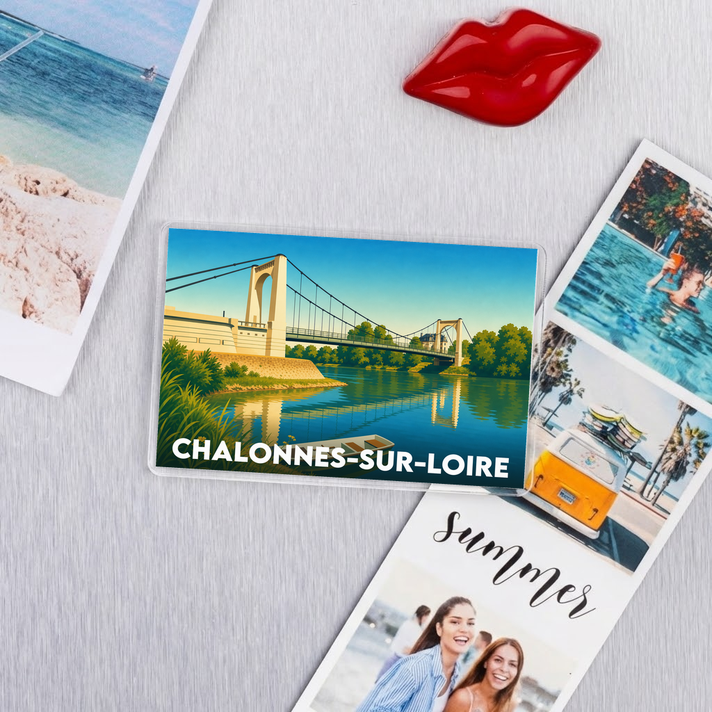Magnet souvenir de la ville de Chalonnes-sur-Loire avec une illustration stylisée de son pont suspendu.