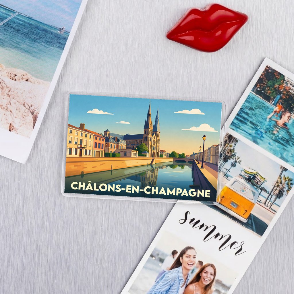 Magnet souvenir de la ville de Châlons-en-Champagne avec une illustration stylisée.