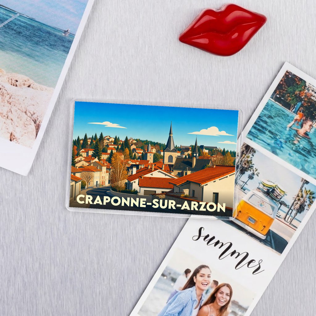 Magnet souvenir de la ville de Craponne-sur-Arzon avec une illustration stylisée.