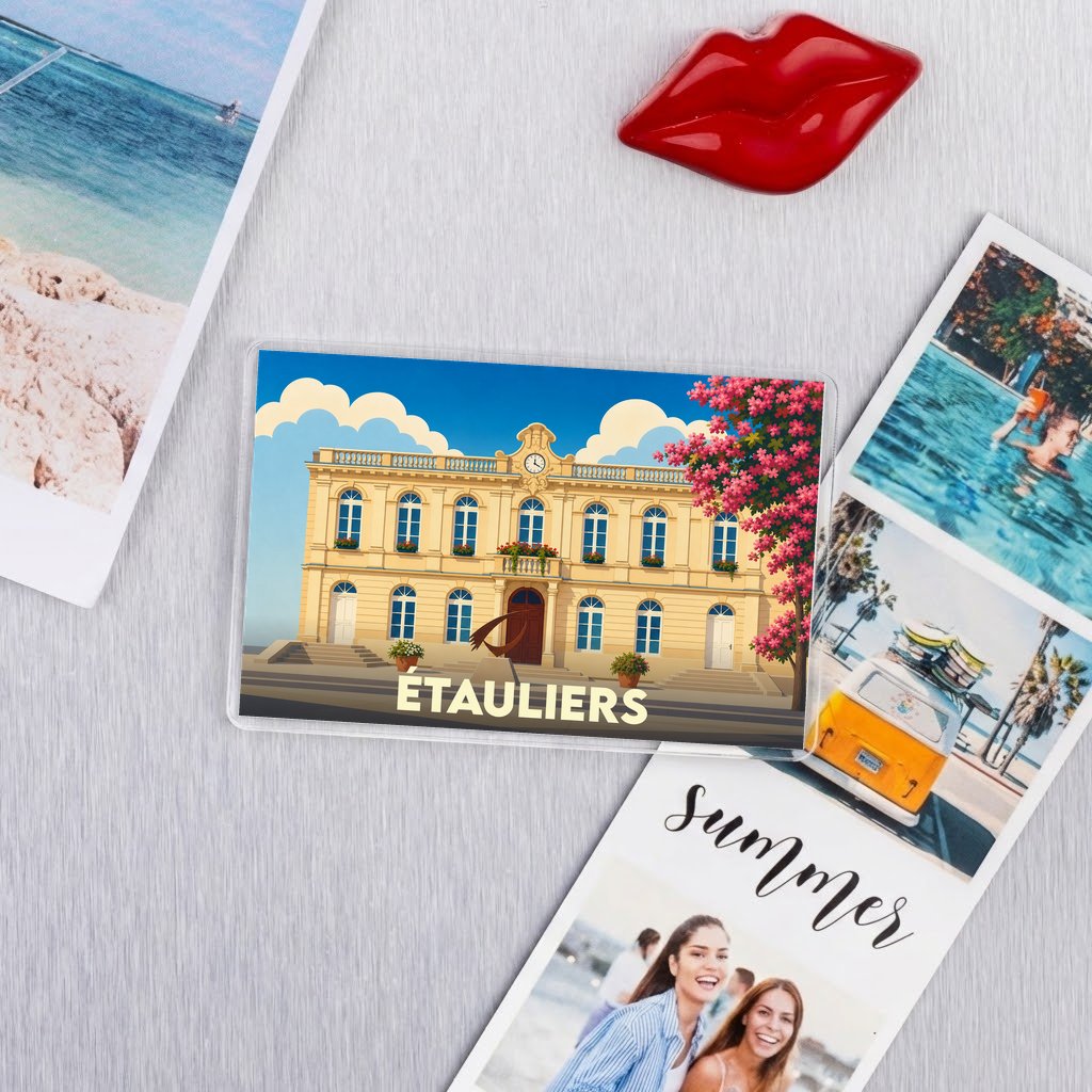 Magnet souvenir de la ville de Étauliers avec une illustration stylisée.