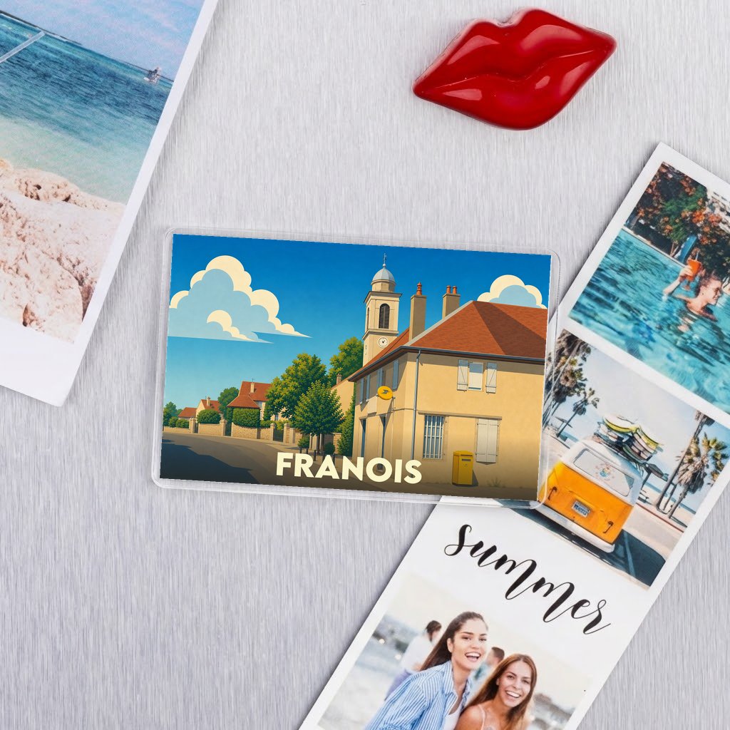 Magnet souvenir de la ville de Franois avec une illustration stylisée.