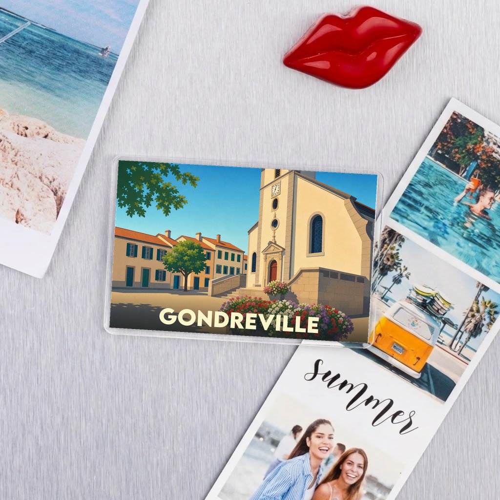 Magnet souvenir de la ville de Gondreville avec une illustration stylisée.