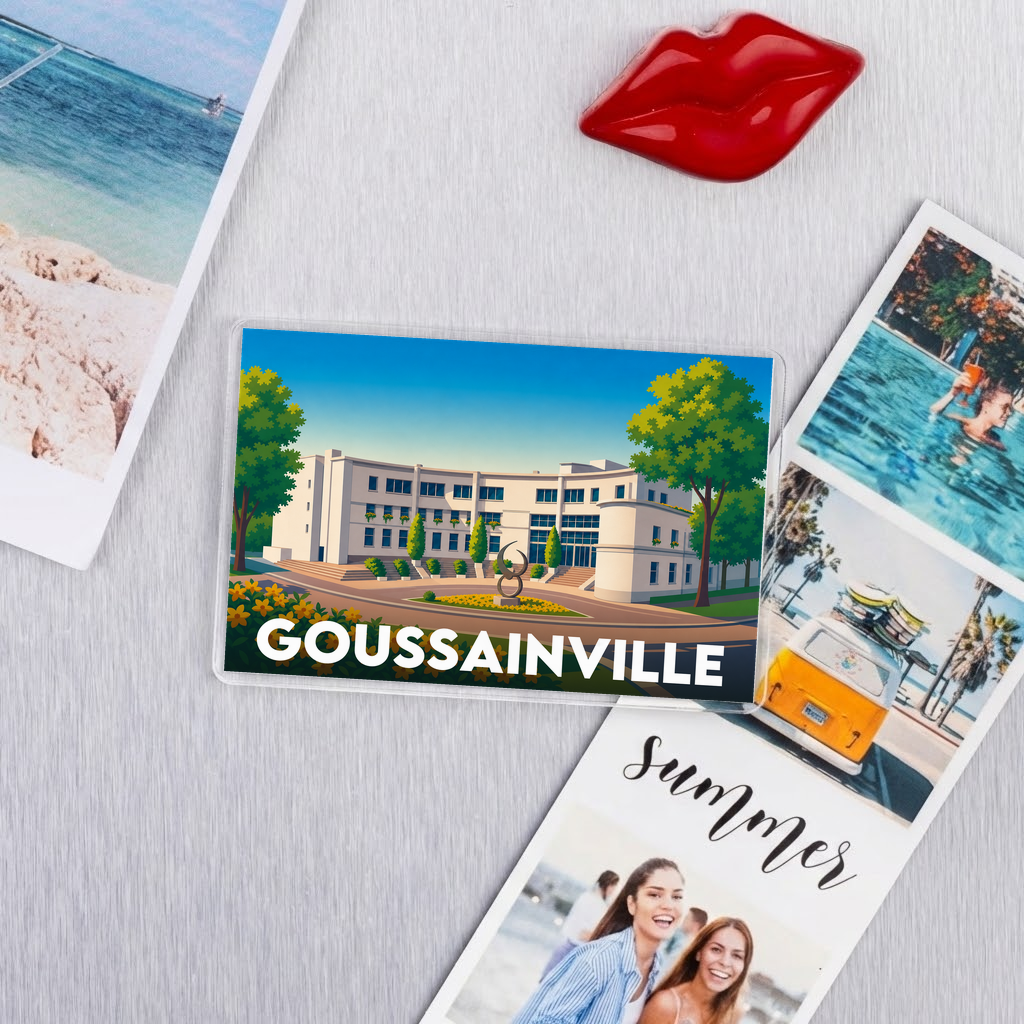 Magnet souvenir de la ville de Goussainville avec une illustration stylisée de son architecture.