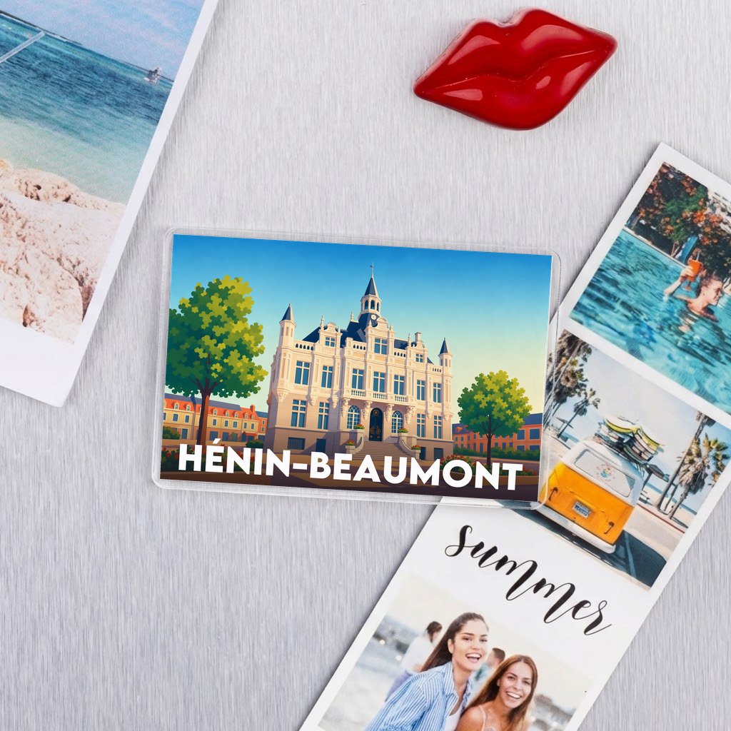 Magnet souvenir de la ville de Hénin-Beaumont avec une illustration stylisée.