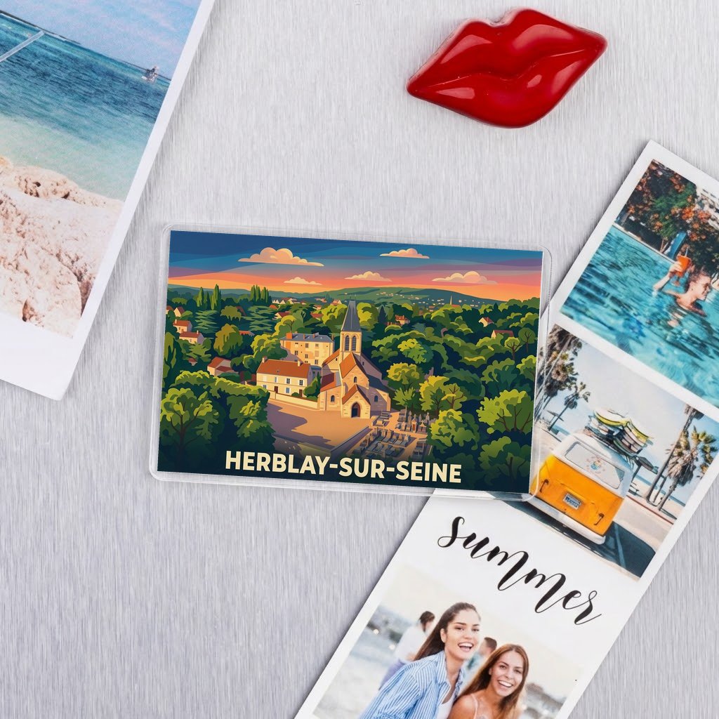 Magnet souvenir de la ville de Herblay-sur-Seine avec une illustration stylisée.