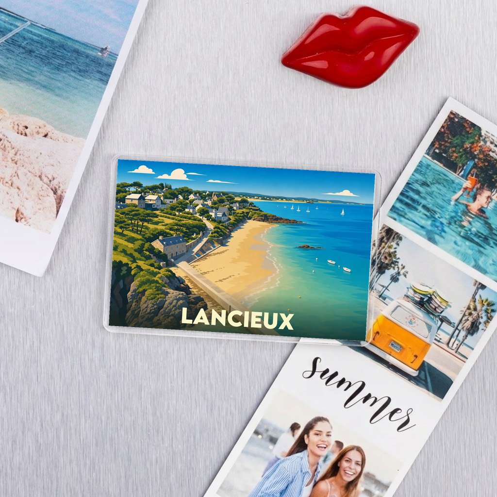 Magnet souvenir de la ville de Lancieux avec une illustration stylisée de sa côte.