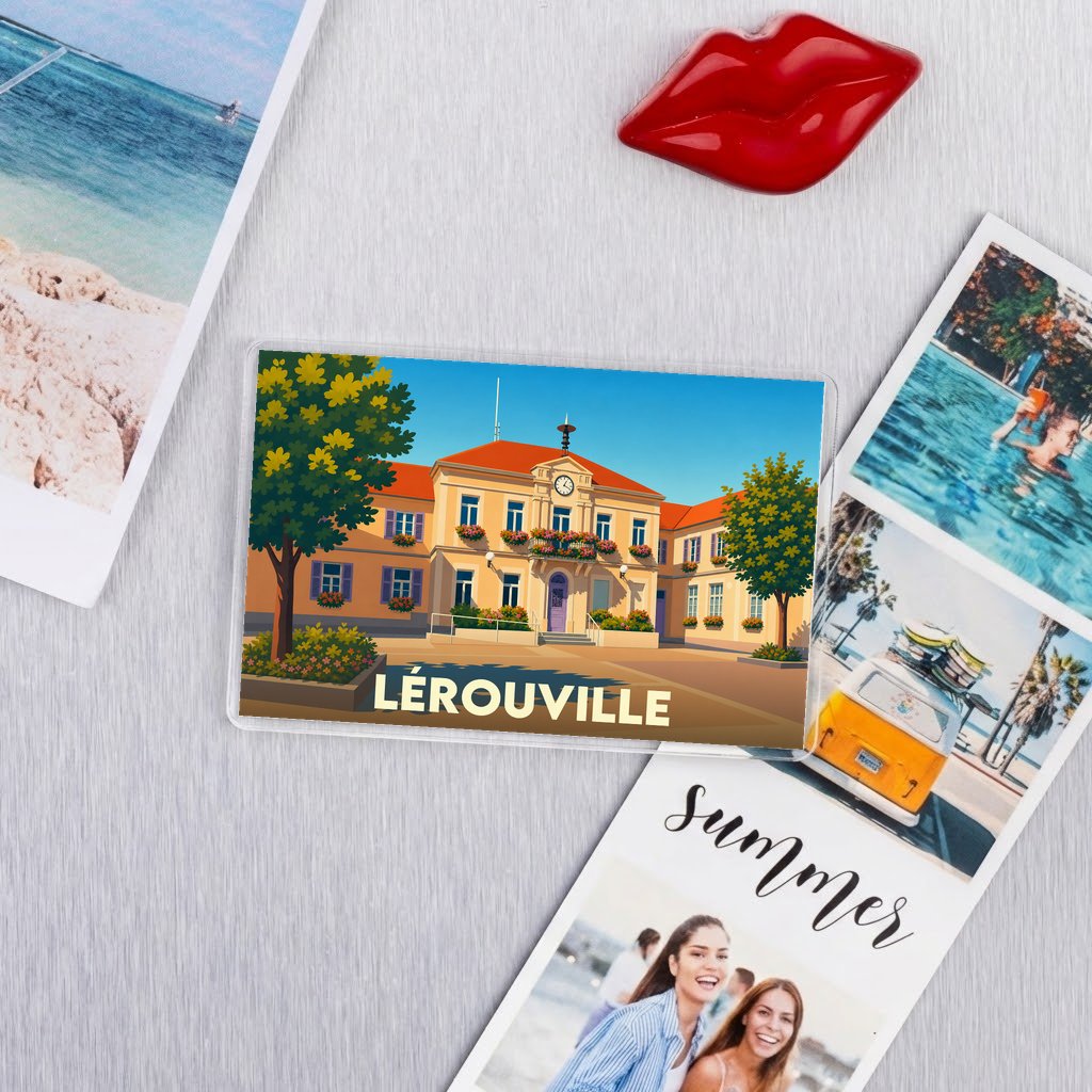Magnet souvenir de la ville de Lérouville avec une illustration stylisée de sa mairie.