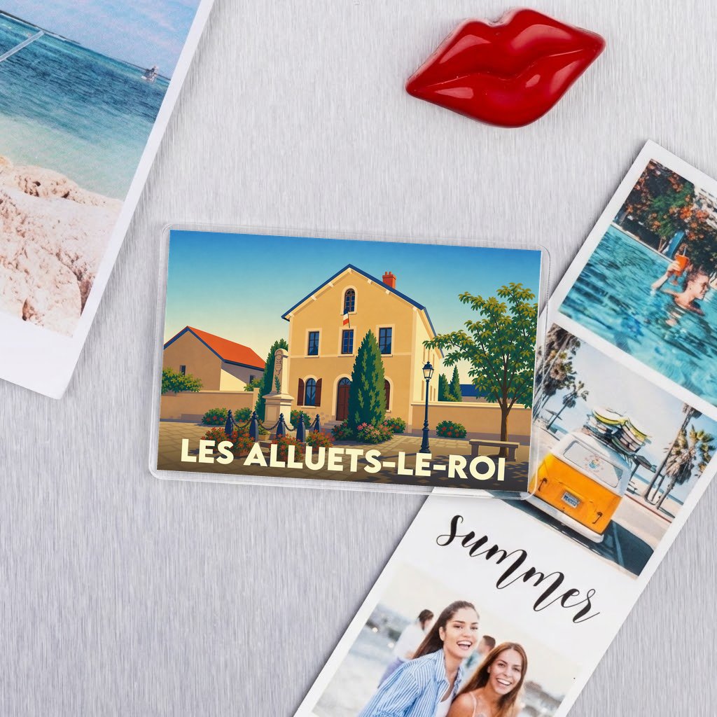 Magnet souvenir de la ville de Les Alluets-le-Roi avec une illustration stylisée.