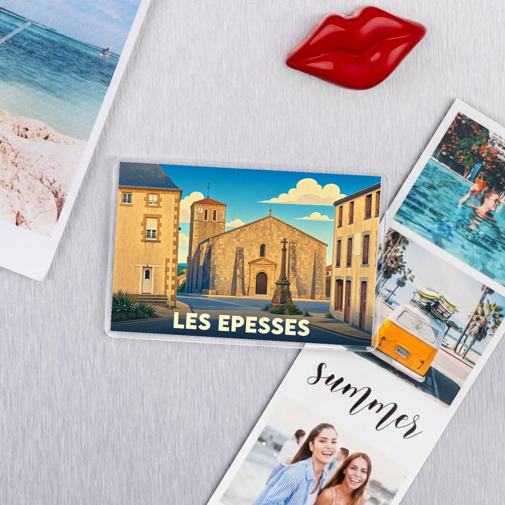 Magnet souvenir de la ville de Les Epesses avec une illustration stylisée.