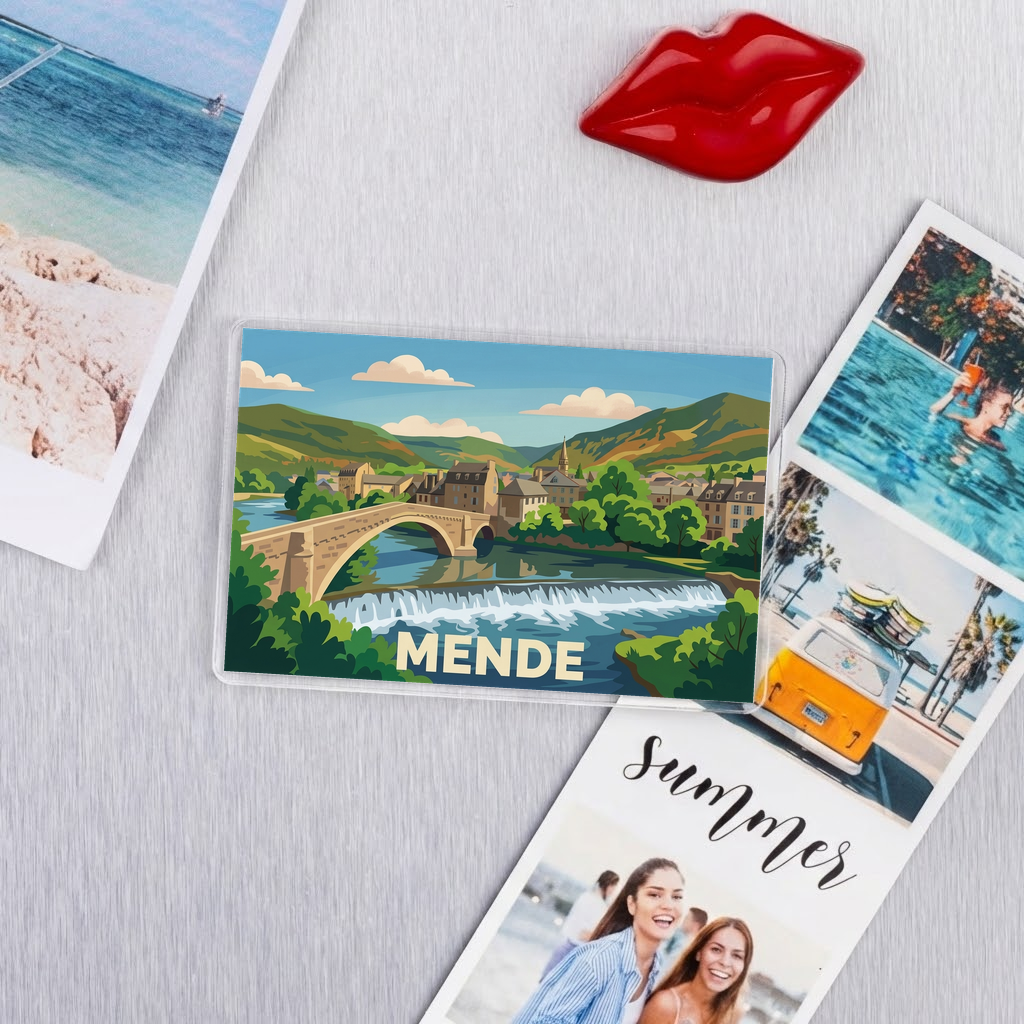 Magnet souvenir de la ville de Mende avec une illustration stylisée.