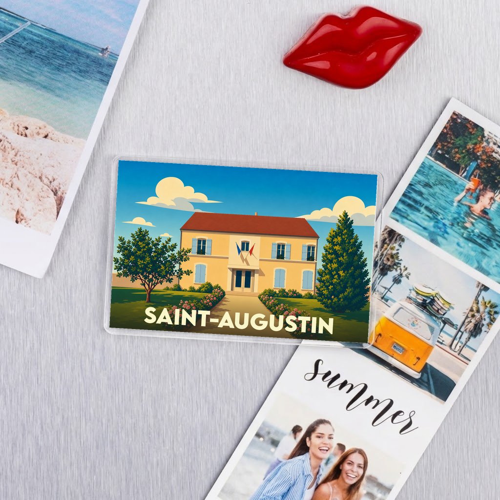 Magnet souvenir de la ville de Saint-Augustin avec une illustration stylisée.