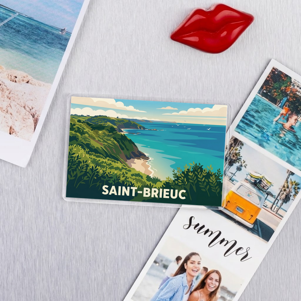 Magnet souvenir de la ville de Saint-Brieuc avec une illustration stylisée de son littoral.