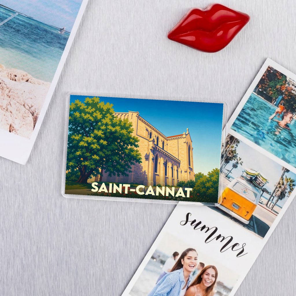 Magnet souvenir de la ville de Saint-Cannat avec une illustration stylisée.